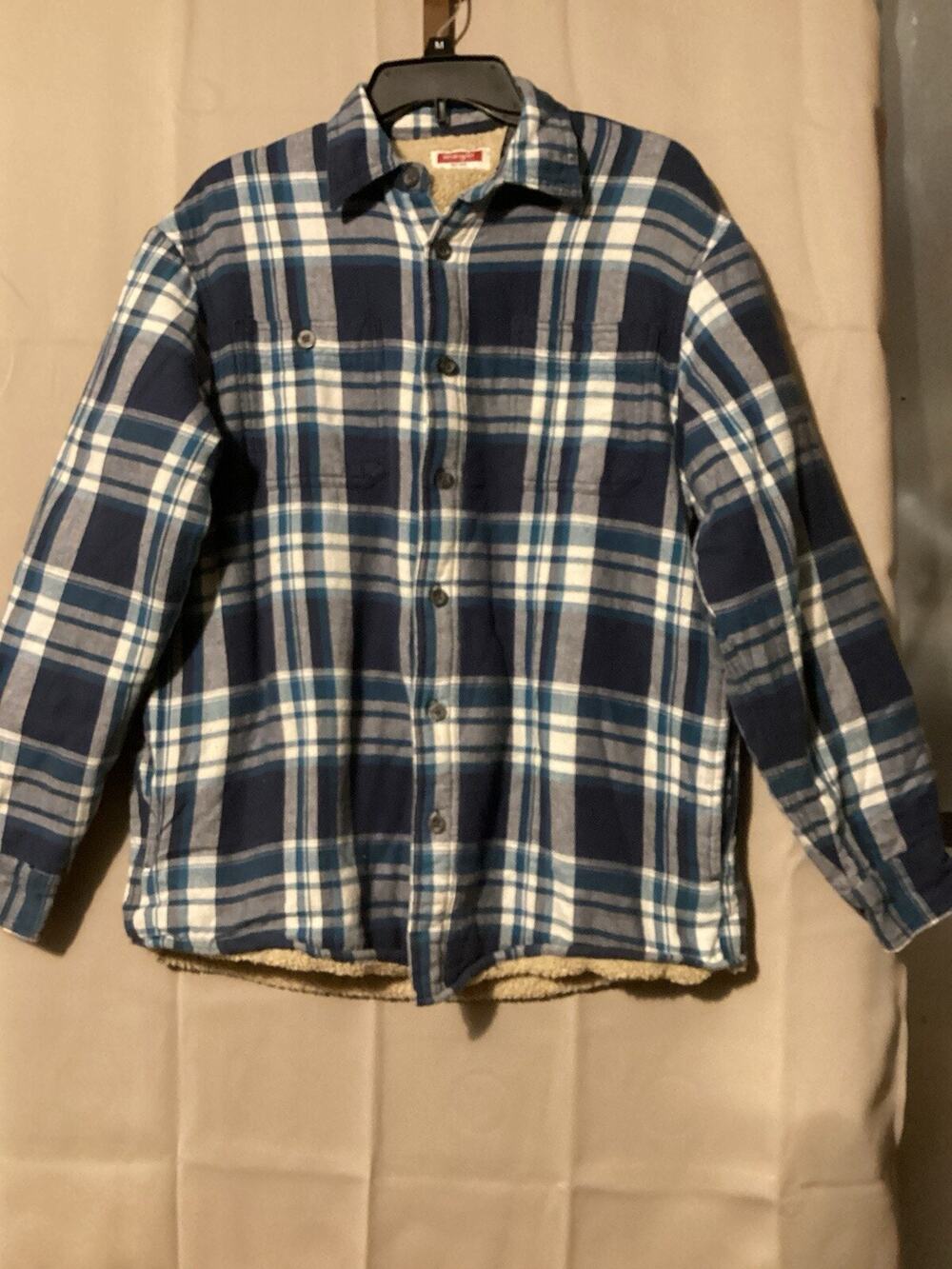 Wrangler Flannel Jacket Men’s Medium Plaid Blue With Pockets